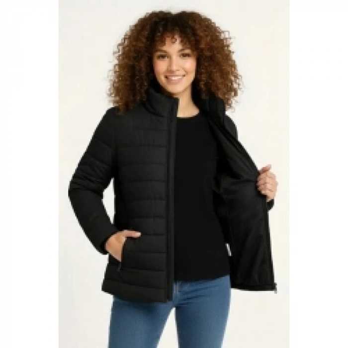 Mikro Su İtici Kapitone Baskılı Astarlı Fermuarlı Bomber Mont - Siyah