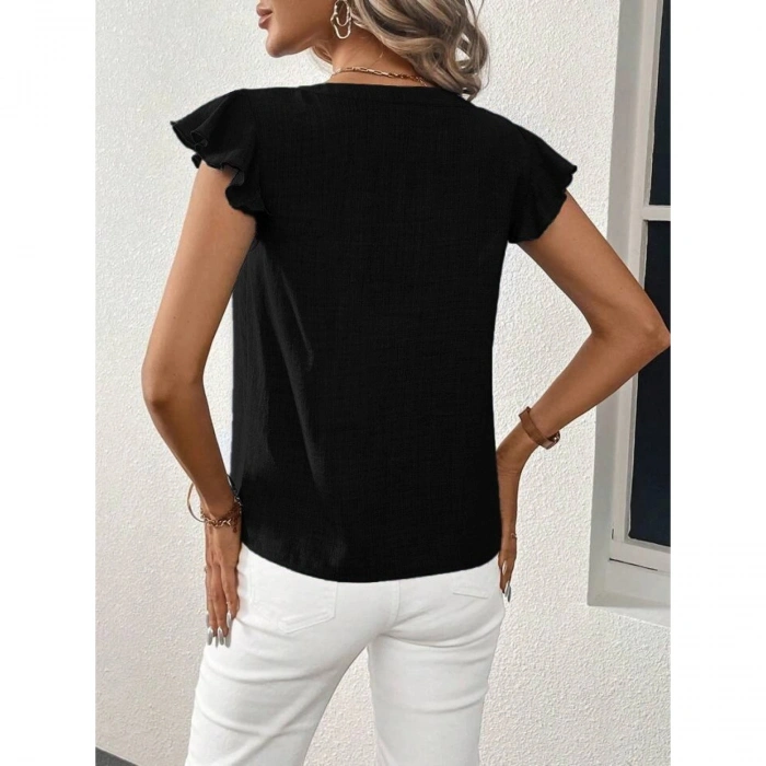 Kadın Kısa Kelebek Kollu V Yakalı Bluz