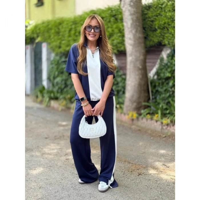 Kadın Modal Kumaş Yakası Fermuarlı şerit Detaylı Takım