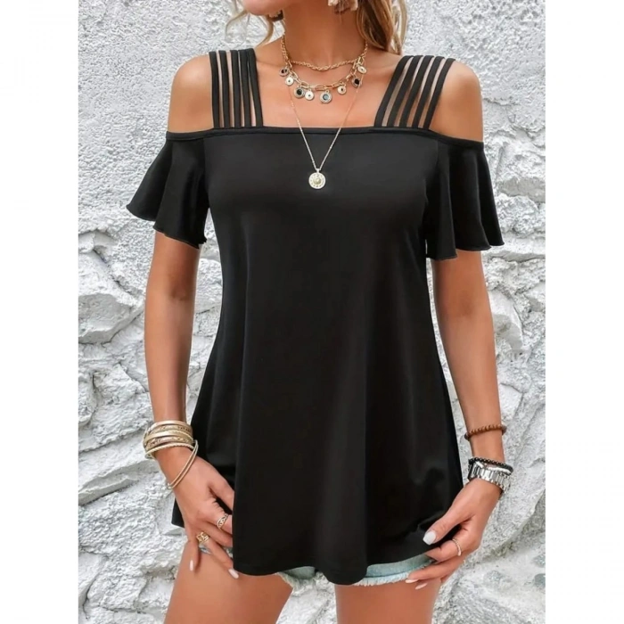 Kadın Kısa Kollu Beş Askılı Viskon Bluz