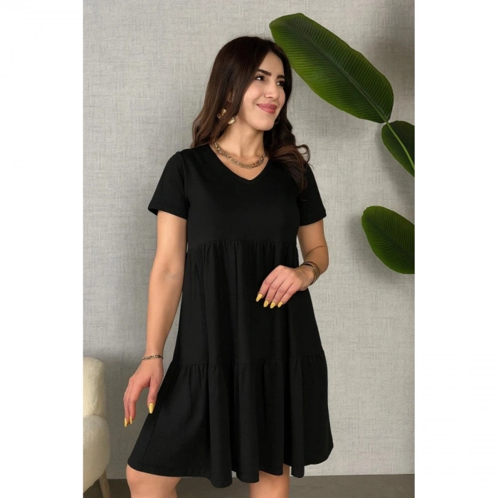 Kadın Kısa Kollu V Yakalı Viskon Elbise