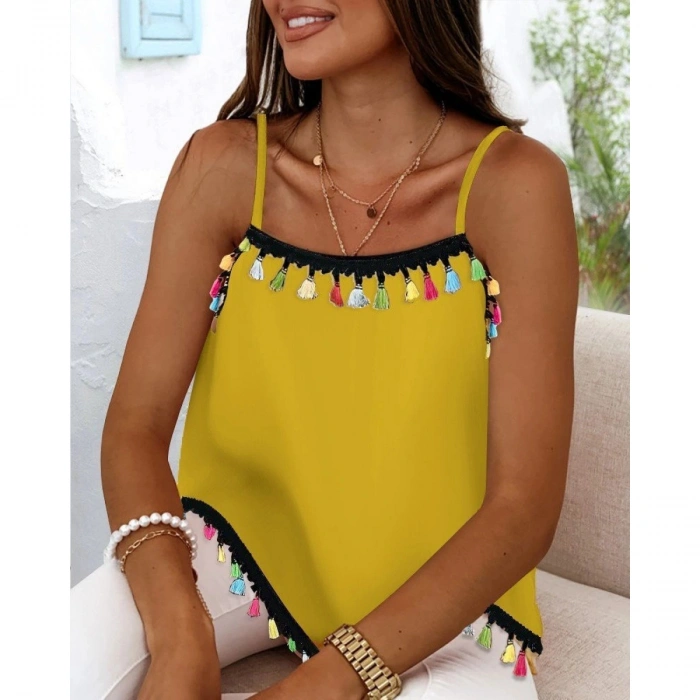 Kadın Ip Askılı Püskül Detaylı Sandy Bluz