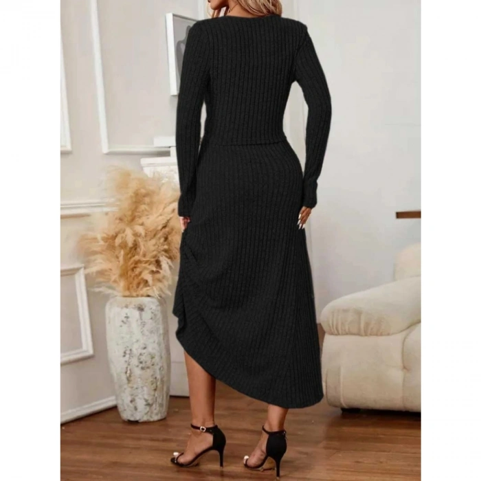 Kadın Uzun Kollu önden Düğmeli Bluz Ve Yüksek Bel A Kesim Uzun Etek şardonlu Kaşkorse Ikili Takım