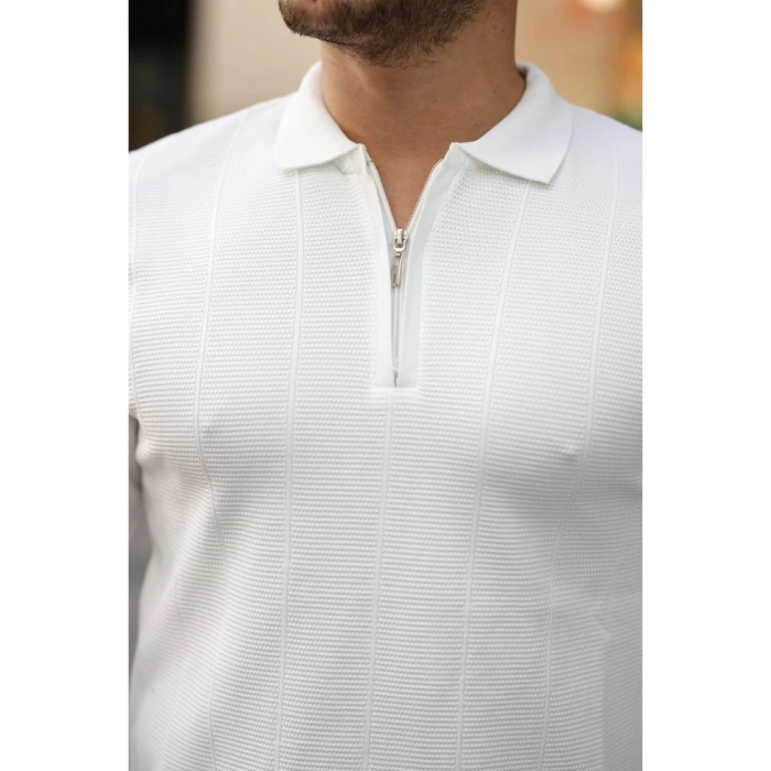 Erkek Pirinç Desenli Uzun Kollu Yakalı Triko