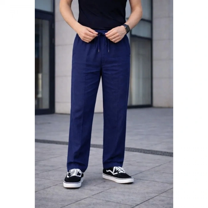 Erkek Keten Cepli Çıma Dikişli Jogger Buggy Pantalon Rahat Kalıp - Lacivert