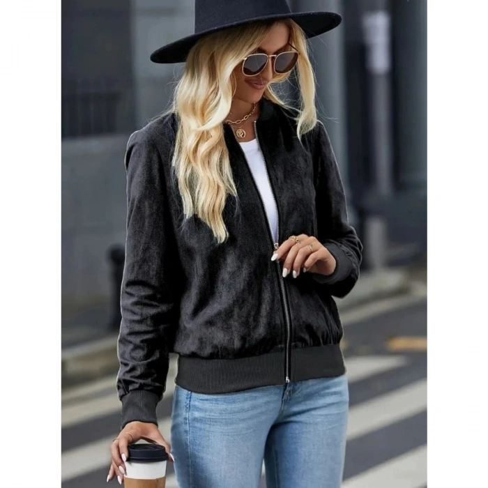 Kadın Uzun Kollu önden Fermuarlı Süet Ceket
