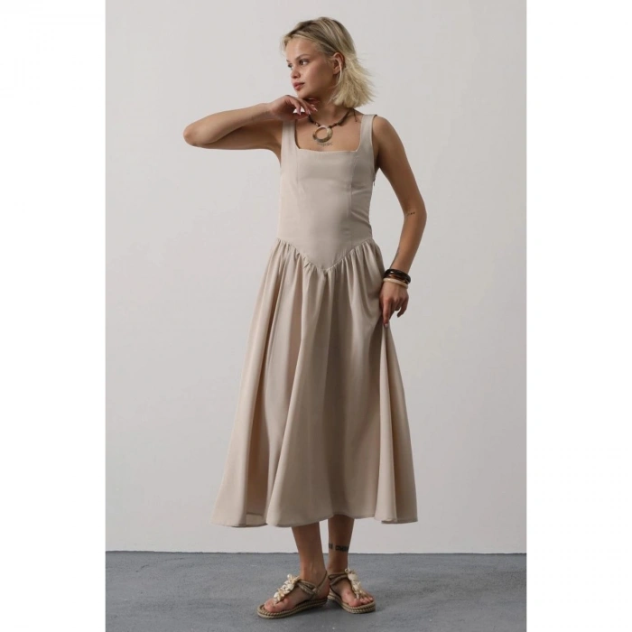 Askılı Uzun Elbise - Beyaz