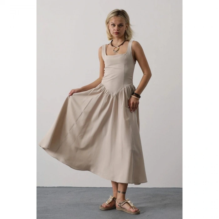 Askılı Uzun Elbise - Beyaz