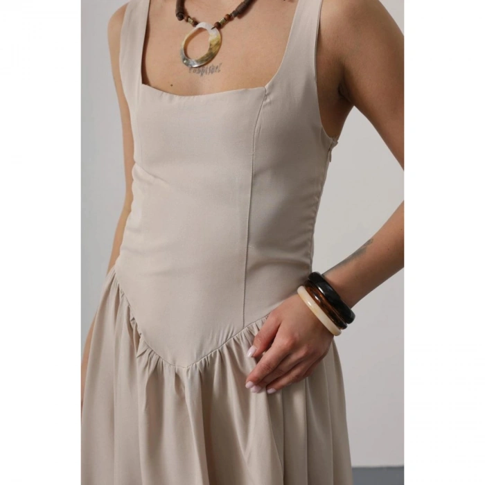 Askılı Uzun Elbise - Beyaz