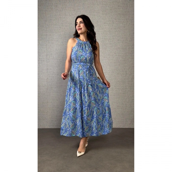 Kadın Omuzlardan Açık Boyundan Geçmeli Desenli Süprem Bluz