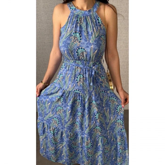 Kadın Omuzlardan Açık Boyundan Geçmeli Desenli Süprem Bluz