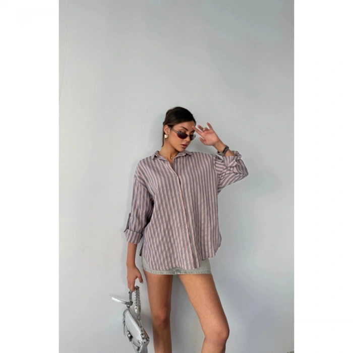 ÇİZGİLİ GÖMLEKKETEN - Antrasit