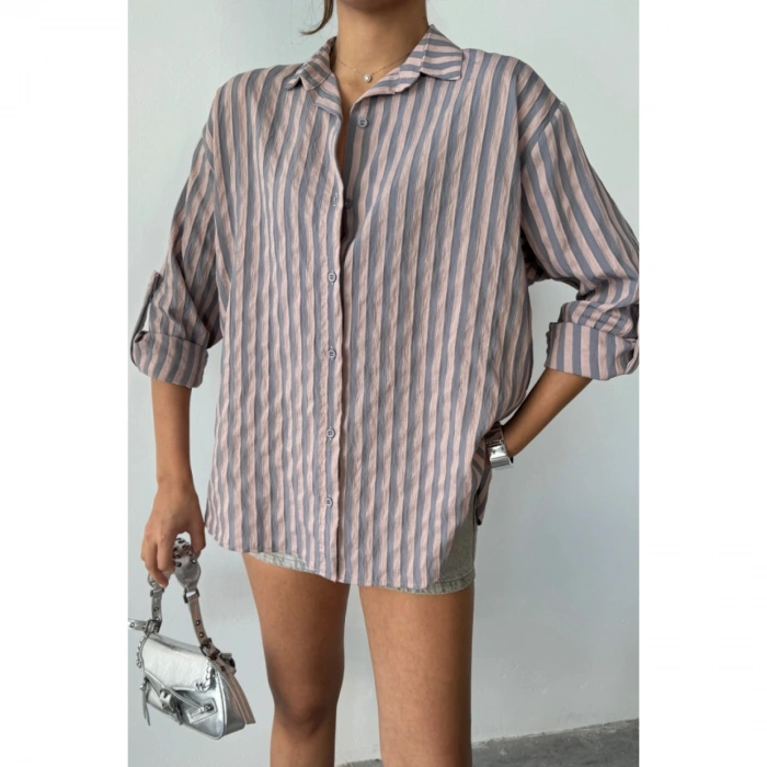 ÇİZGİLİ GÖMLEKKETEN - Antrasit