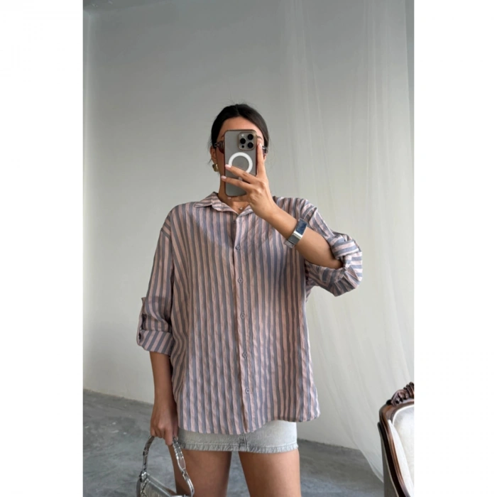 ÇİZGİLİ GÖMLEKKETEN - Antrasit