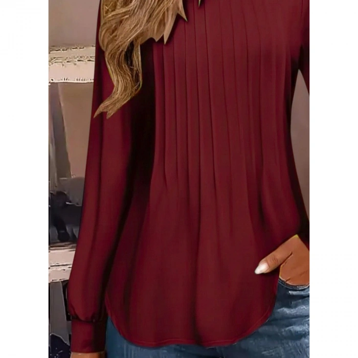 Kadın Uzun Kollu Yuvarlak Yaka Nervürlü Bluz