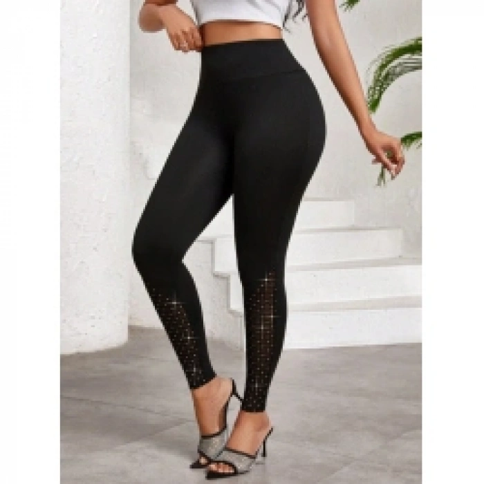 Kadın Yüksek Bel ışıltılı Tül Geometrik Detaylı Dalgıç Tayt