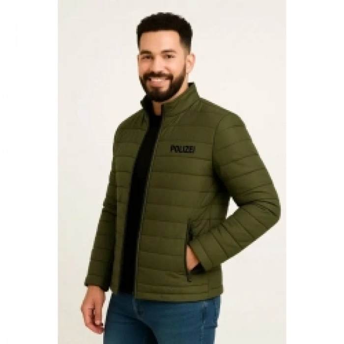 Erkek Mikro Su İtici Kapitone Baskılı Astarlı Fermuarlı Bomber Mont - Haki