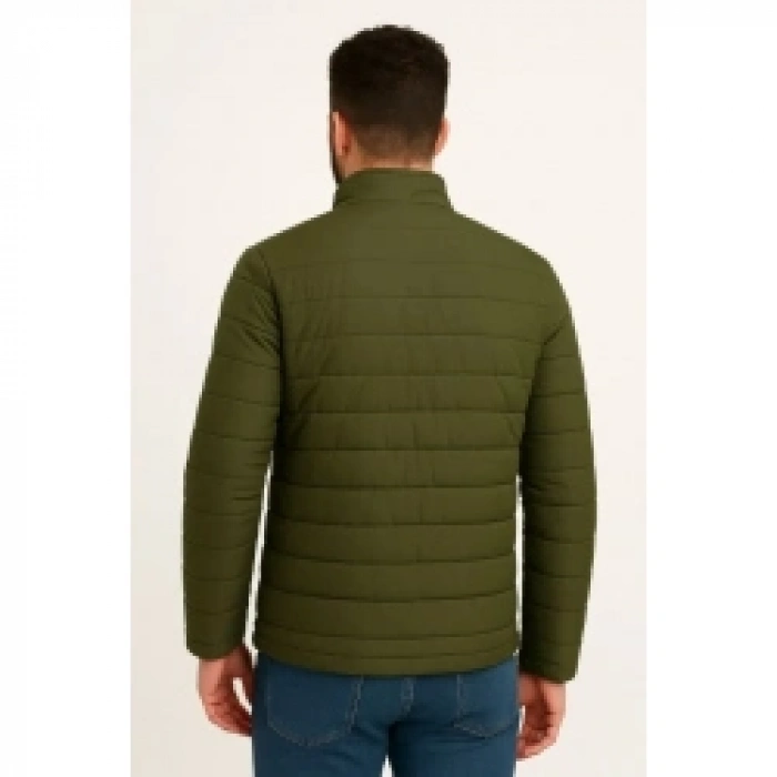 Erkek Mikro Su İtici Kapitone Baskılı Astarlı Fermuarlı Bomber Mont - Haki