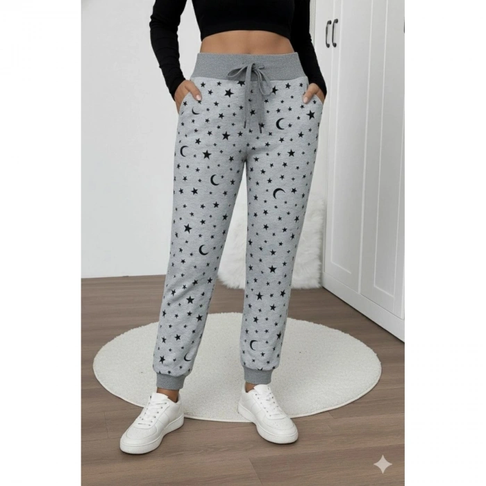 Kadın Yüksek Bel Bağcıklı Desenli Iki Iplik Pantolon