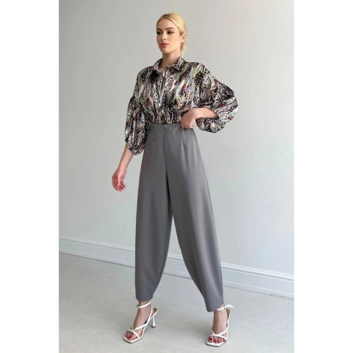 Beli Lastikli Saten Gömlek - Lila