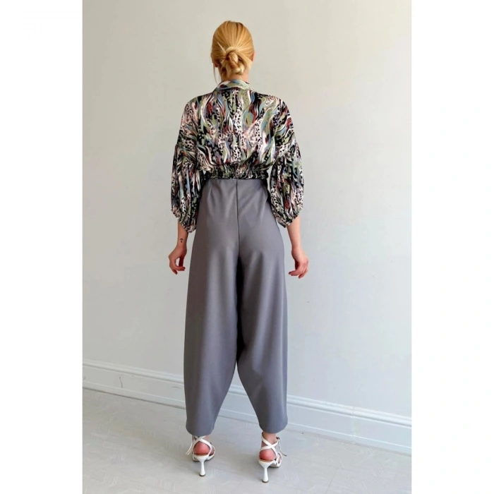 Beli Lastikli Saten Gömlek - Lila