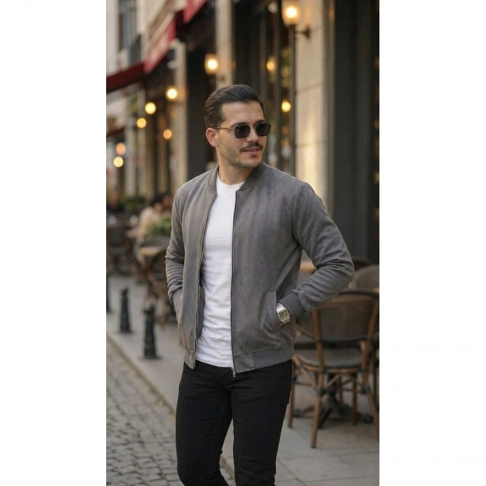 Erkek Scuba Süet Kumaş Bomber Hırka