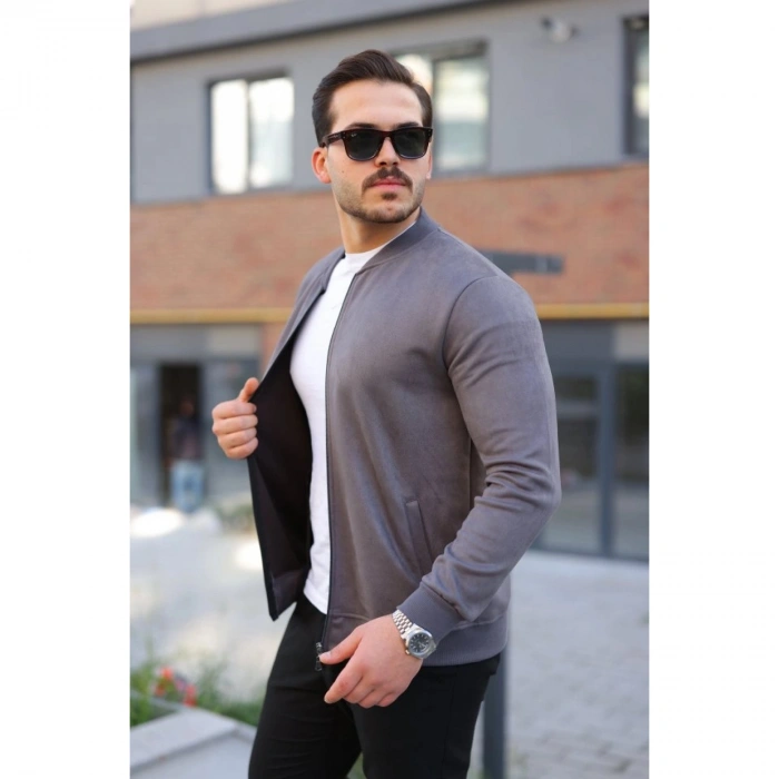 Erkek Scuba Süet Kumaş Bomber Hırka