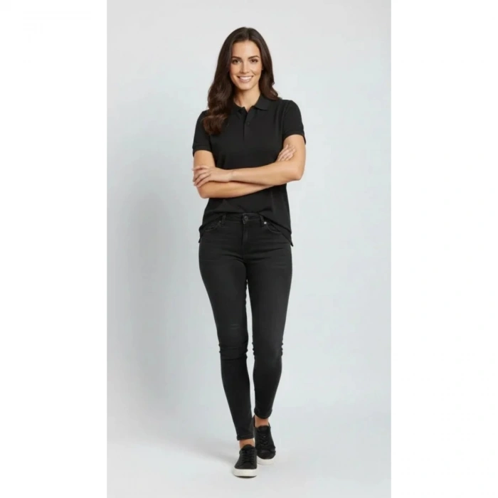 Pike Kumaş Düğmeli Yaka Regular Rahat Günlük Kısa Kol Tişört T-shirt - Siyah