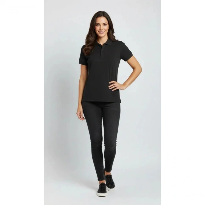 Pike Kumaş Düğmeli Yaka Regular Rahat Günlük Kısa Kol Tişört T-shirt - Siyah