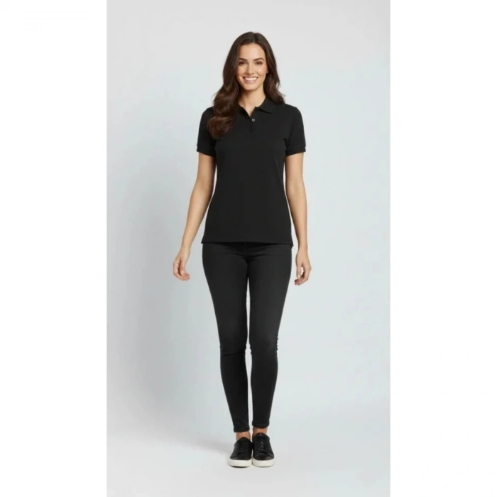 Pike Kumaş Düğmeli Yaka Regular Rahat Günlük Kısa Kol Tişört T-shirt - Siyah