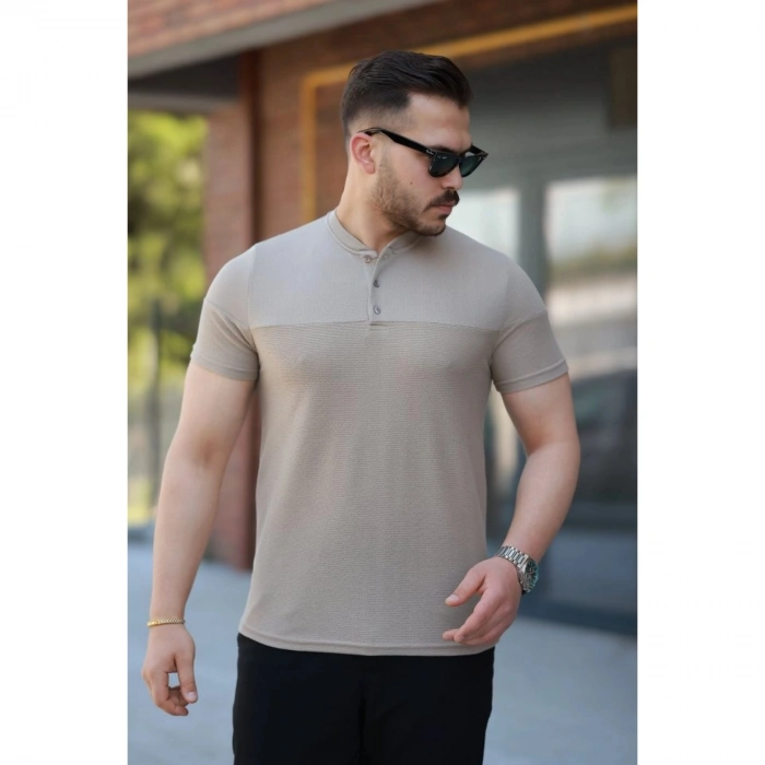 Erkek Hakim Yakalı Kısa Kollu Pamuklu T-shirt