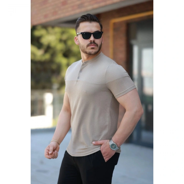 Erkek Hakim Yakalı Kısa Kollu Pamuklu T-shirt