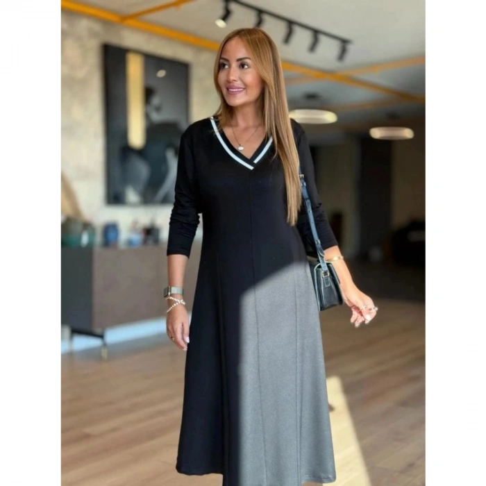 Kadın Uzun Kollu V Yakalı Midi çağla Yeşili Modal Elbise