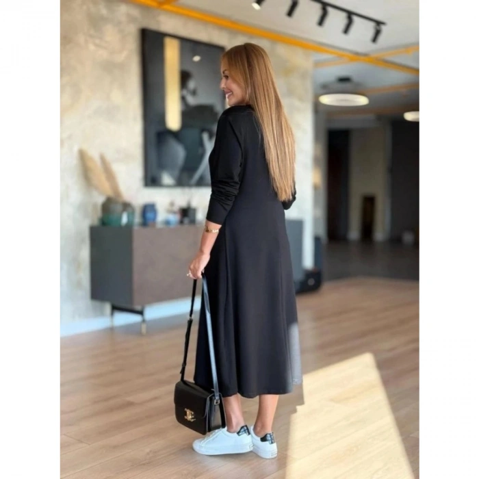 Kadın Uzun Kollu V Yakalı Midi çağla Yeşili Modal Elbise