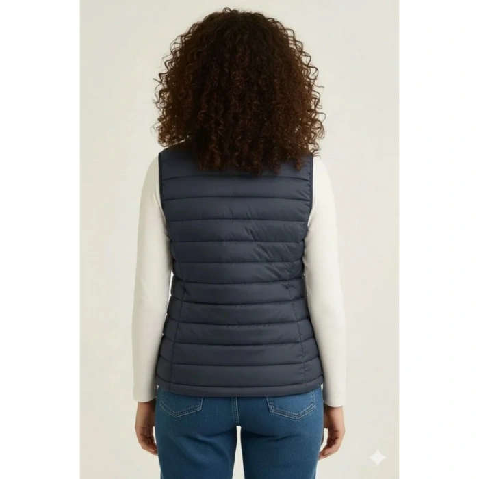 Şişme Fermuarlı Yelek Su Itici Kapitone Astarlı Kumaş Cepli Hafif Kışlık Spor Rahat Kalıp - Lacivert