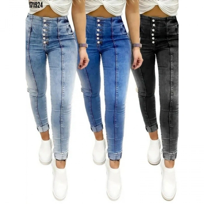 Kadın Yüksek Bel önden Düğmeli Jean Pantolon