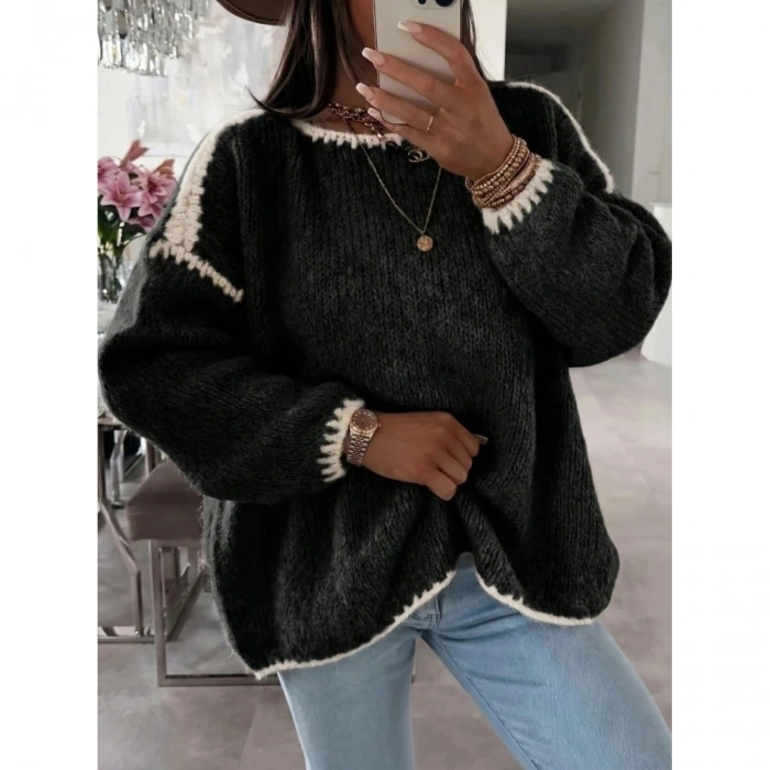 Kadın Uzun Kollu Kayık Yaka Triko Bluz