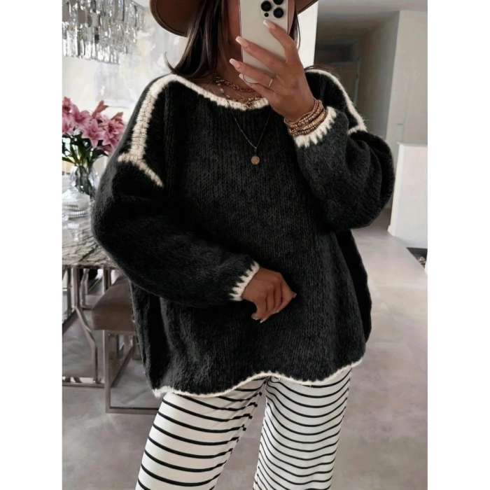 Kadın Uzun Kollu Kayık Yaka Triko Bluz