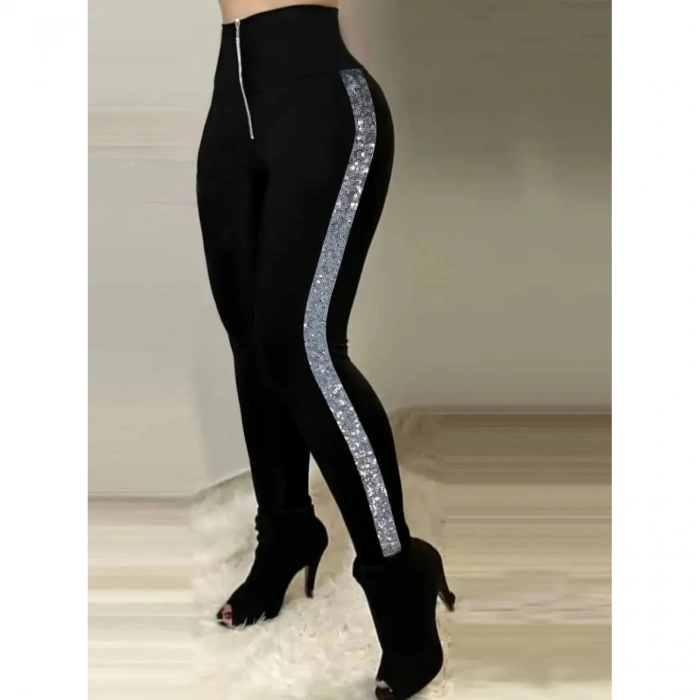 Kadın Yüksek Bel Yan şerit Detaylı Dalgıç Tayt