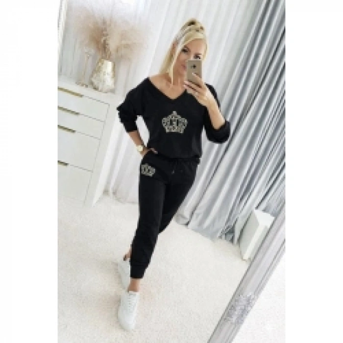 Kadın Uzun Kollu V Yakalı Desenli Viskon Iki Iplik Bluz Ve Pantolon Ikili Takım