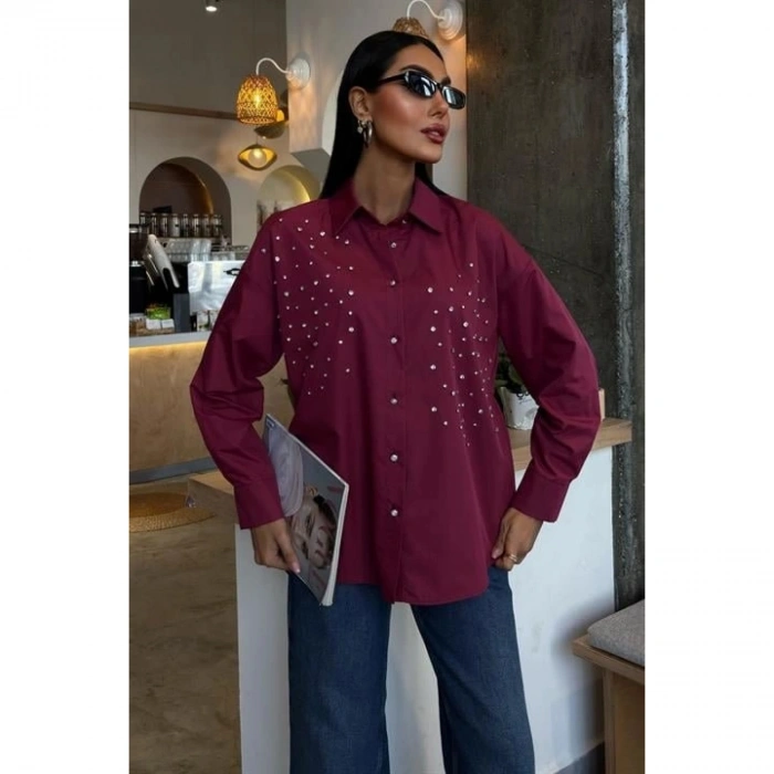 Kristal Taş Çakımlı Poplin Gömlek 3413