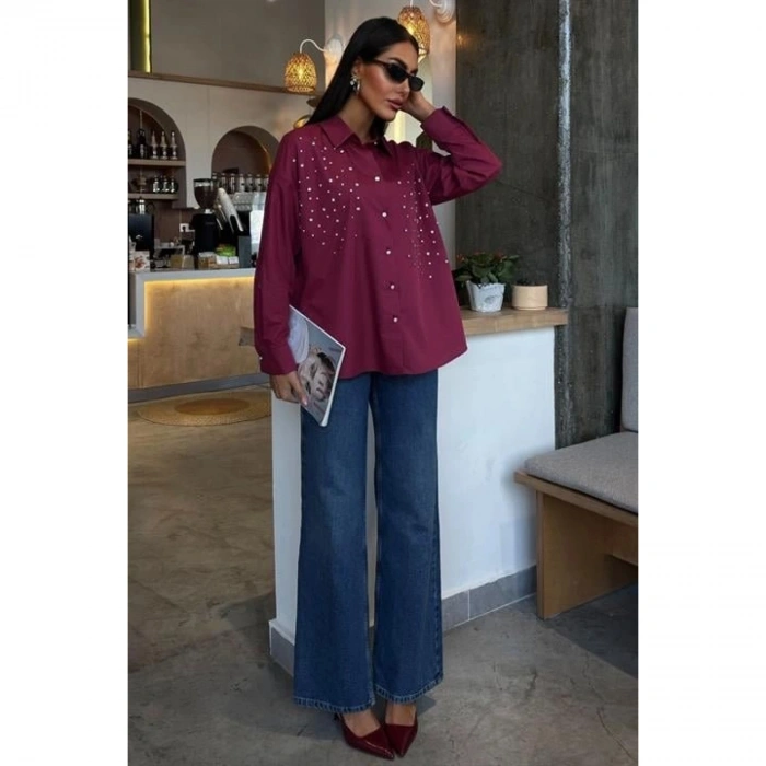 Kristal Taş Çakımlı Poplin Gömlek 3413