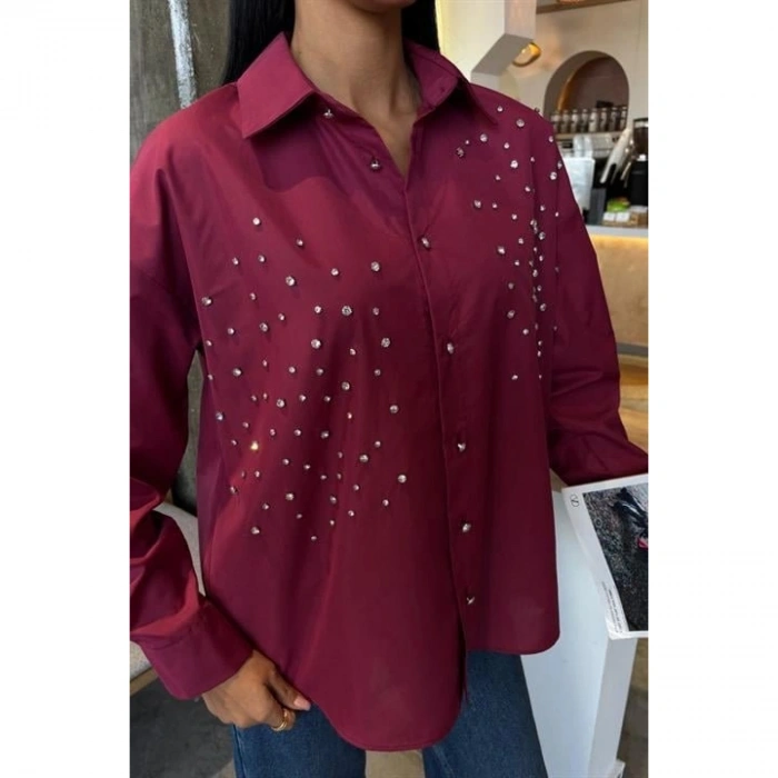 Kristal Taş Çakımlı Poplin Gömlek 3413