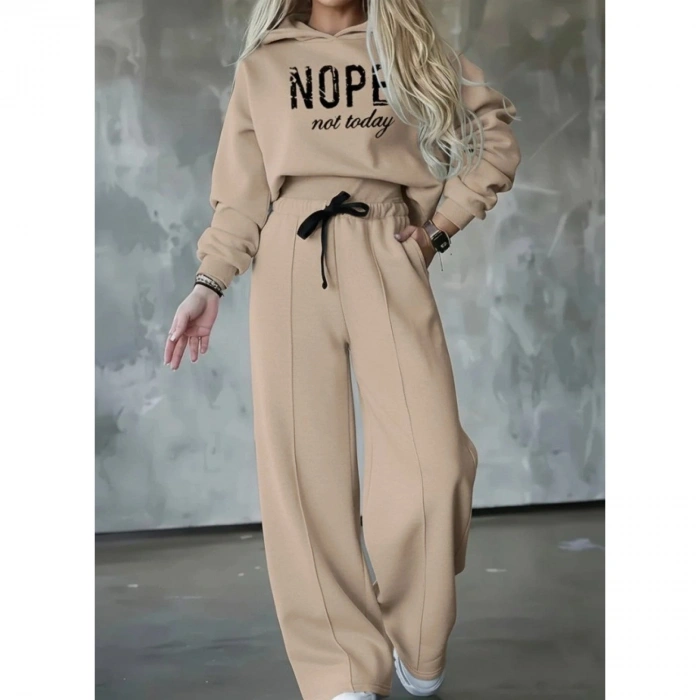 Kadın Uzun Kollu Nope Baskılı Beli Ribanalı Ikili Takım