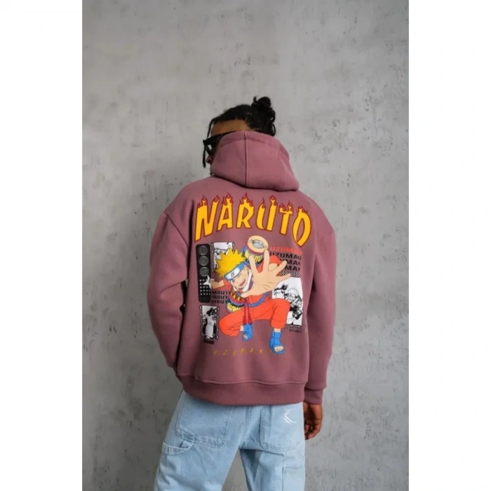 Erkek Baskılı Sweat Kapüşonlu - Gül Kurusu