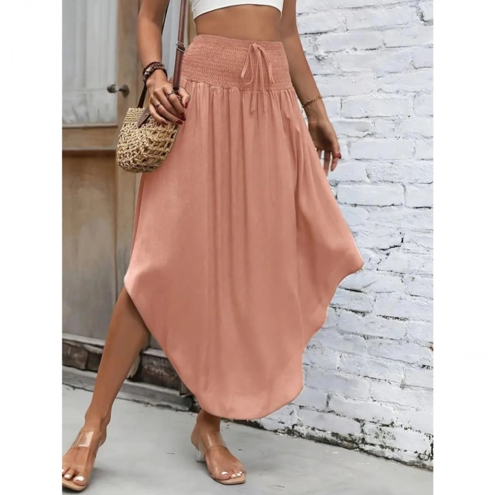 Kadın Yüksek Bel Belden Bağlamalı Asimetrik Kesim Detaylı Sandy Etek