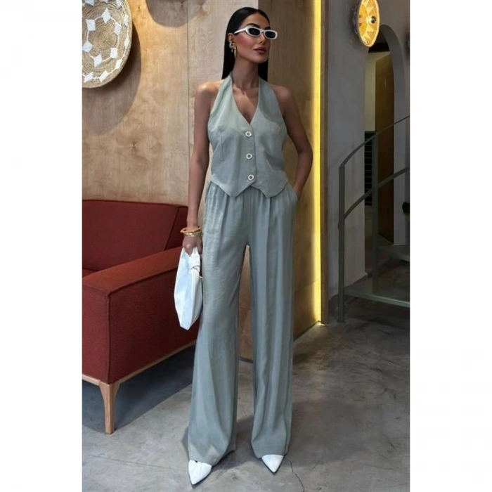 Halter Yaka Yelekli Modal Takım 10144
