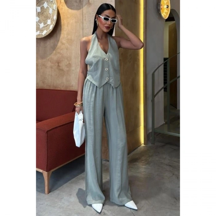 Halter Yaka Yelekli Modal Takım 10144
