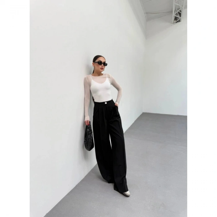 230 Gr Poly Viscose Full Lycra Pi̇leli̇ Palazzo Pantolon