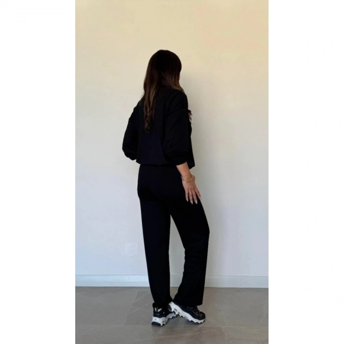 Kadın Uzun Kollu Bisiklet Yaka Viskon Iki Iplik Bluz Ve Pantolon Ikili Takım